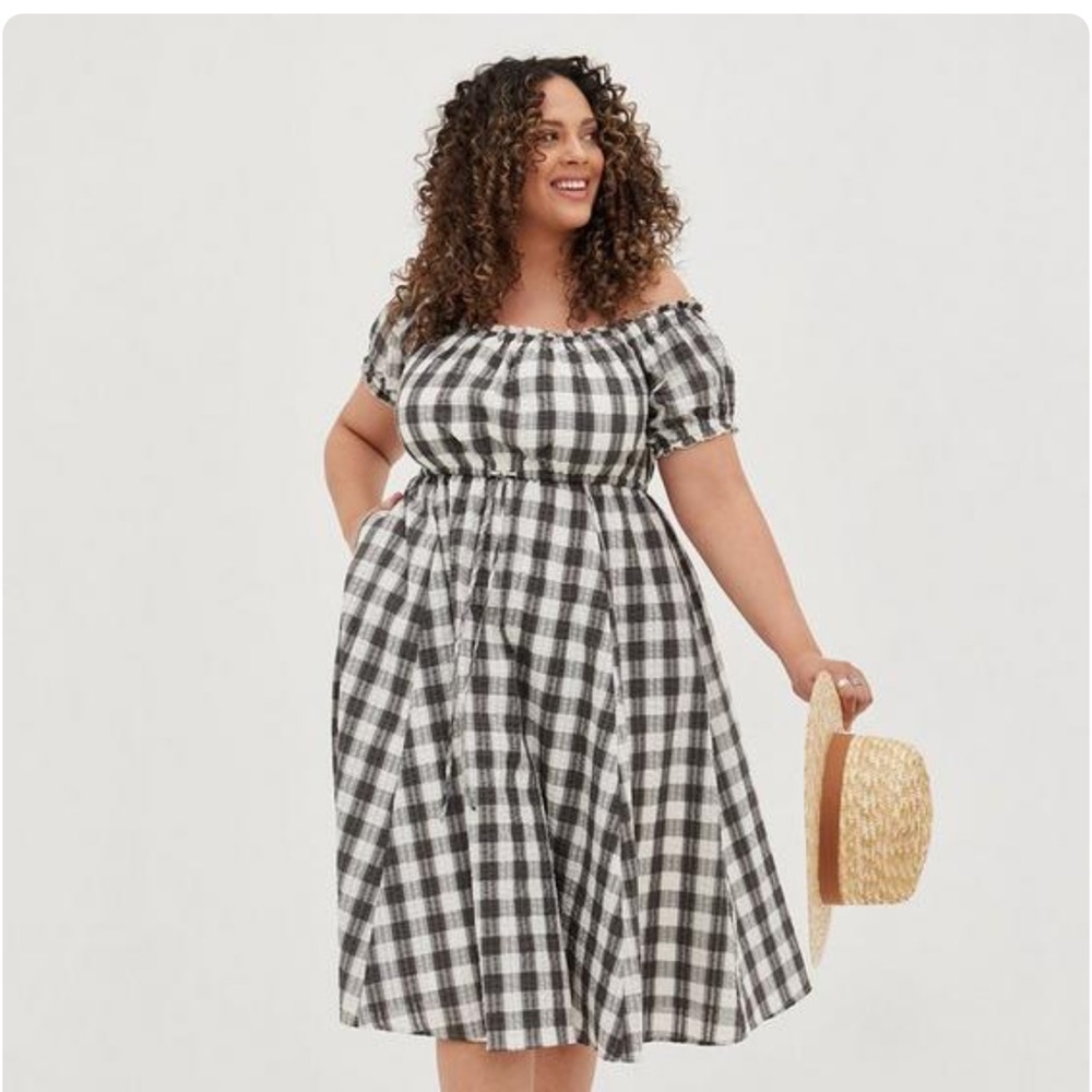 Torrid Off-Shoulder Peasant Midi Dress Gingham